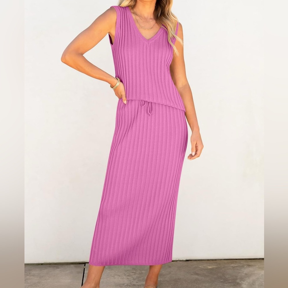 Vibrant Pink Knit Skirt Coordinated Set